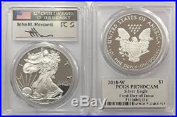 2018 W Proof Silver Eagle Pcgs Pr70 Dcam Mercanti First Day Issue Philadelphia