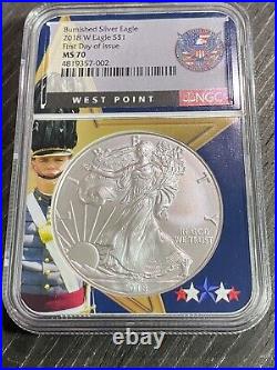2018-w Burnished American Silver Eagle $1 Ngc Ms70 West Point Label Fdi
