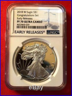 2018-w Proof Silver Eagle Congratulations Set Ngc Pf70ucam Early Releases Label