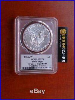 2018 (w) Silver Eagle Pcgs Ms70 Mercanti Struck At West Point First Day Of Issue