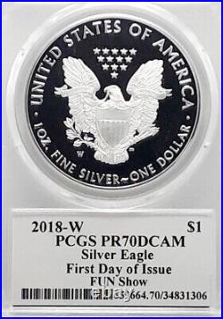 2018-w Silver Eagle? Pop 327? Mercanti Signed? Pcgs Pr70 Fdoi Flag Label