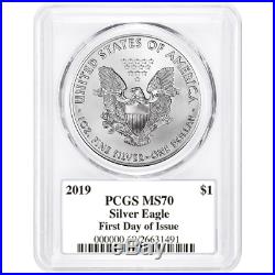 2019 $1 American Silver Eagle 3pc. Set PCGS MS70 FDOI Trump Label Red White Blue