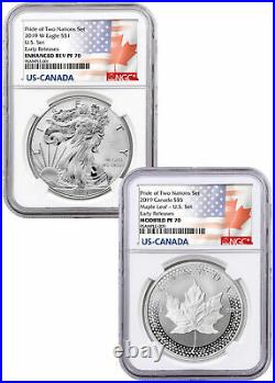 2019 1 oz Silver Eagle&Maple Leaf Pride Two Nations 2 Coin NGC PF70 ER SKU58642