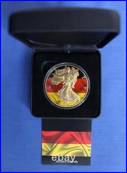 2019 1oz Silver Coloured Eagle $1 coin German Flag in Case with COA