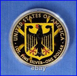 2019 1oz Silver Coloured Eagle $1 coin German Flag in Case with COA