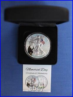 2019 1oz Silver Coloured Eagle $1 coin Memorial Day in Case with COA