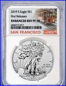 2019 S $1 ENHANCED REVERSE PROOF AMERICAN SILVER EAGLE NGC PF 70 FR with NGC COA