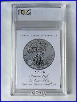 2019 S American Silver Eagle Enhanced Reverse Proof $1 First Strike PR70 With COA