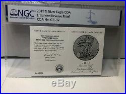 2019-S ENHANCED REVERSE PROOF SILVER EAGLE NGC PF70 with COA #07559 BROWN LABEL