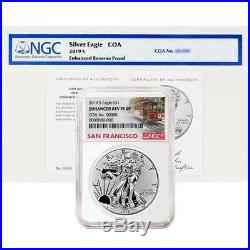 2019-S Enhanced Reverse Proof $1 American Silver Eagle / COA # NGC PF69 Trolley