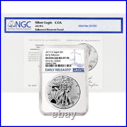 2019-S Enhanced Reverse Proof $1 American Silver Eagle / COA # NGC PF70 ER Blue