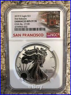 2019-S Enhanced Reverse Proof $1 American Silver Eagle First Strike PF70 With COA