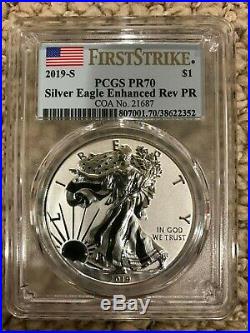 2019-S Enhanced Reverse Proof $1 American Silver Eagle First Strike PR70 With COA