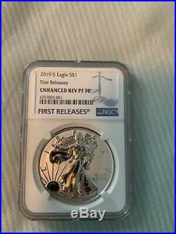 2019 S Enhanced Reverse Proof Silver Eagle (19xe), Ngc Pf70 First Release