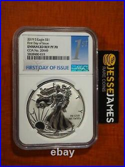 2019 S Enhanced Reverse Proof Silver Eagle Ngc Pf70 First Day Issue Coa #20949