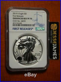 2019 S Enhanced Reverse Proof Silver Eagle Ngc Pf70 First Releases Coa # 24031