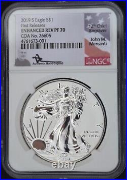 2019 S Enhanced Reverse Proof Silver Eagle Ngc Pf70 Fr, Mercanti Signed