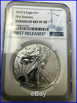 2019 S Silver Eagle Enhanced Reverse S$1 Ngc Pf70 First Releases 19xe