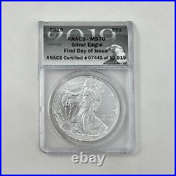 2019 Silver Eagle First Day of Issue Graded ANACS MS70 Comes with Wood Box