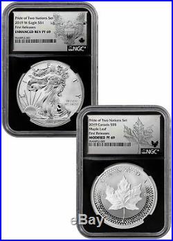 2019 US & CA 1oz Silver Eagle & Maple Pride Two Nations NGC PF69 FR Blk SKU58575