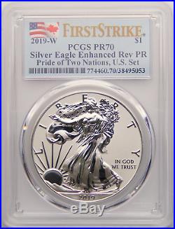 2019 W $1 Enhanced Reverse Pro0f Silver Eagle Pcgs Pf70 Fs Pride Of Two Nations