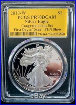 2019-W $1 Proof Silver Eagle PCGS PR70 FDOI CONGRATULATIONS Gold Foil FUN SHOW