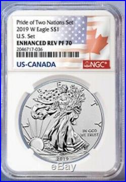 2019 W 1 oz Enhanced Reverse Proof Silver Eagle NGC PF 70 Pride of Two Nations