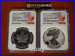 2019 W Reverse Proof Silver Eagle Ngc Pf70 /70 Fdi Pride Of Two Nations Set