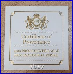 2019-W United States Proof Silver Eagle 1oz Coin PR70 DCAM Inaugural Strike COA