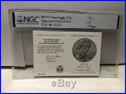 2019-s $1 Enhanced Reverse Proof Silver Eagle Ngc Pf70-coa # 02173 Brown Label