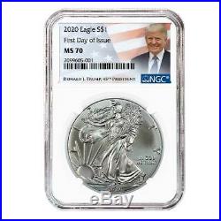 2020 $1 American Silver Eagle 3pc. Set NGC MS70 FDI Trump Label Red White Blue