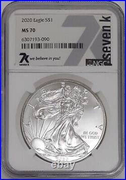 2020 American Silver Eagle 1 Oz. 999 Silver Coin NGC MS-70 7K Label