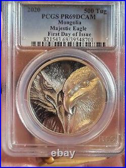 2020 Mongolia 500 Togrog Majestic Eagle 1oz Silver Proof Coin PCGS PR69 FDI %7%