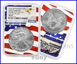 2020 (P) $1 American Silver Eagle NGC MS70 Emergency Issue Flagcore FDOI