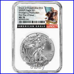2020 (P) $1 American Silver Eagle NGC MS70 Emergency Production Black FDI Label