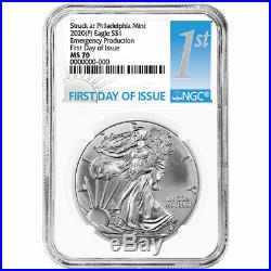 2020 (P) $1 American Silver Eagle NGC MS70 Emergency Production FDI First Label