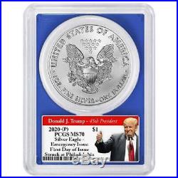 2020 (P) $1 American Silver Eagle PCGS MS70 Emergency Production FDOI Trump 2020