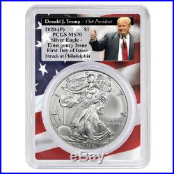 2020 (P) $1 American Silver Eagle PCGS MS70 Emergency Production FDOI Trump 45th