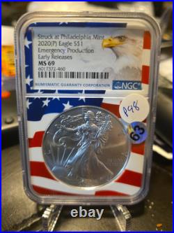 2020 (P) Philadelphia American Silver Eagle NGC MS69 Emergency Production Coin
