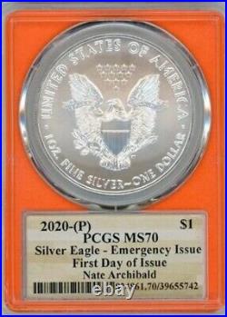 2020-P SILVER EAGLE $1 EMERGENCY NATE ARCHIBALD PCGS-MS70 FDOI 1 Of 24