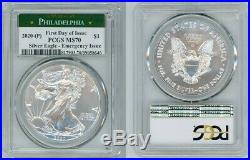2020 P Silver American Eagle Emergency Pcgs Ms70 Philadelphia First Day Of Issue