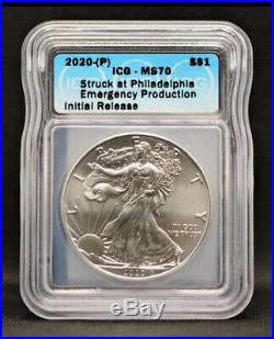2020 (P) Silver Eagle ICG MS70 S$1 Philadelphia Struck Emergency Production