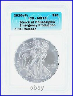2020 (P) Silver Eagle ICG MS70 S$1 Philadelphia Struck Emergency Production