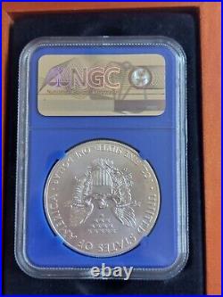 2020 Silver Eagle Coin S$1 NGC MS70 Blue-45th President Donald Trump In Wood Box