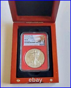 2020 Silver Eagle Coin S$1 NGC MS70 Red -45th President Donald Trump In Wood Box