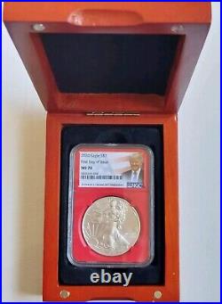 2020 Silver Eagle Coin S$1 NGC MS70 Red -45th President Donald Trump In Wood Box
