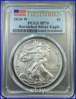 2020-W 1oz Burnished Silver American Eagle PCGS SP70 First Strike LIVE IN HAND