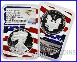 2020 W American Silver Eagle -ngc Pf70 Congratulations Set Flag Core Fdo Release