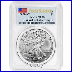 2020-W Burnished $1 American Silver Eagle PCGS SP70 FS Flag Label