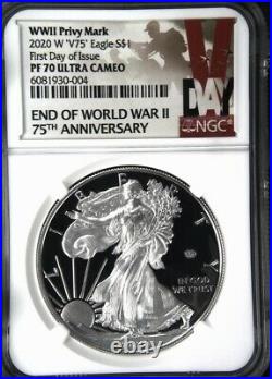 2020 W End Of World War II V75 American Silver Eagle Ngc Pf 70 First Day Privy